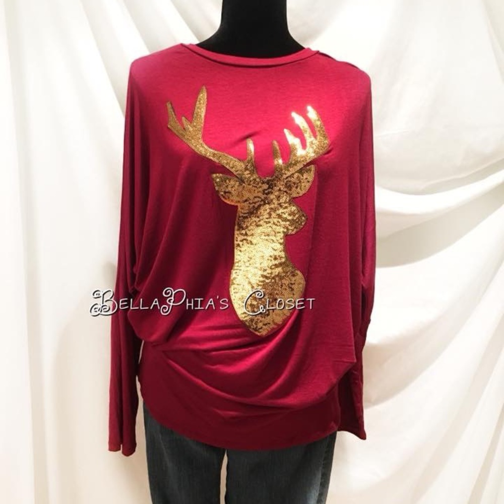 JINGLE BELLS - Sequin Deer Motif Top